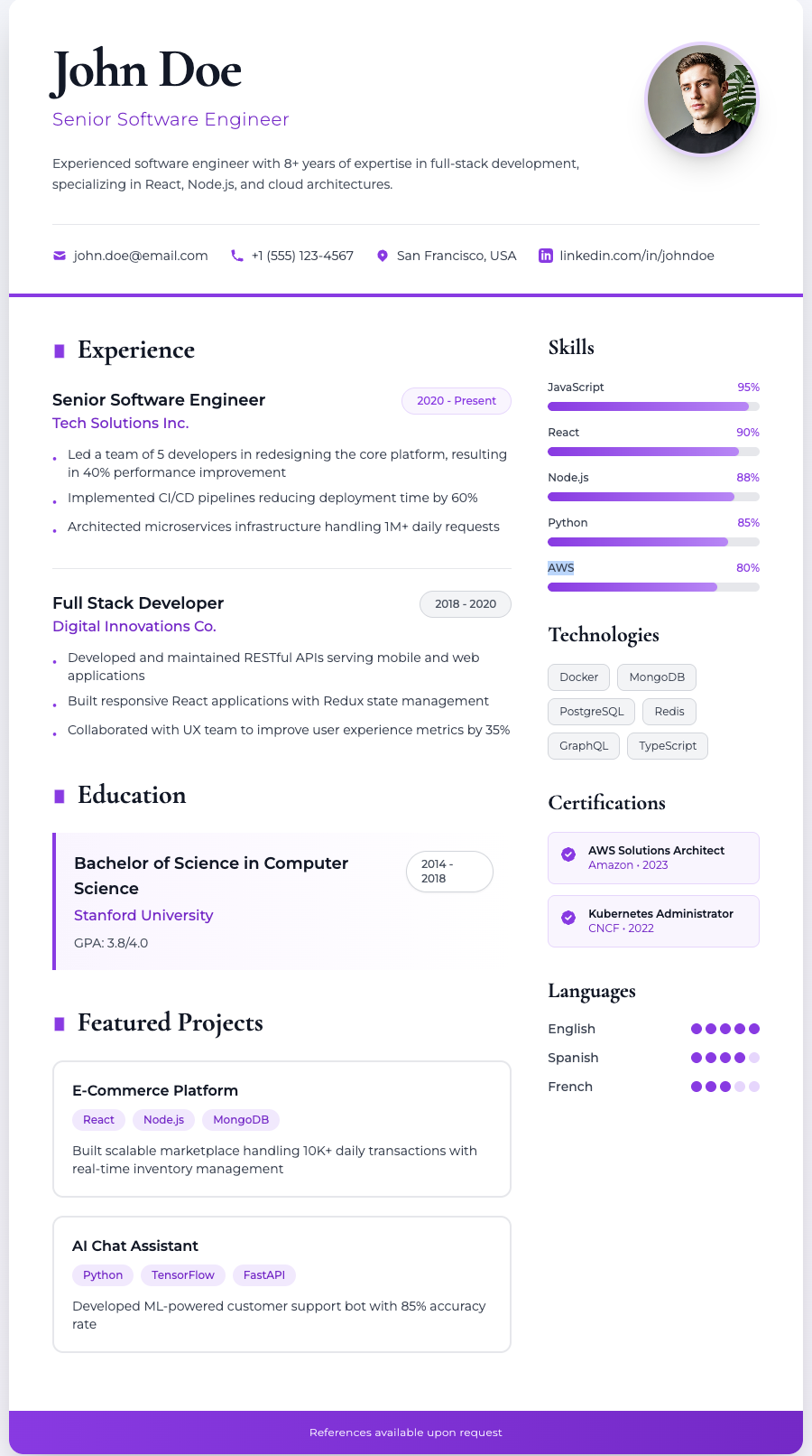 Elegance CV Template Preview
