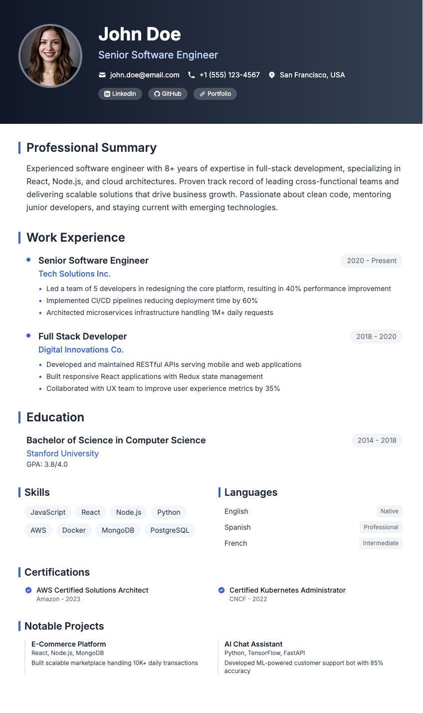 Modern CV Template Preview